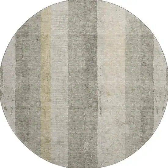 8' Taupe Beige And Tan Striped Washable Round Rug With UV Protection Photo 2