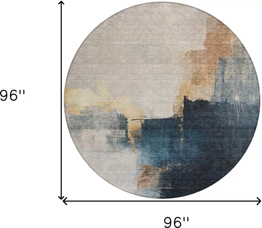8' Taupe Black And Blue Round Abstract Washable Indoor Outdoor Area Rug Photo 9