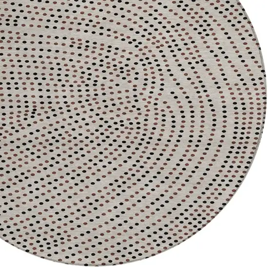 8' Taupe Black And Brown Round Polka Dot Washable Indoor Outdoor Area Rug Photo 5