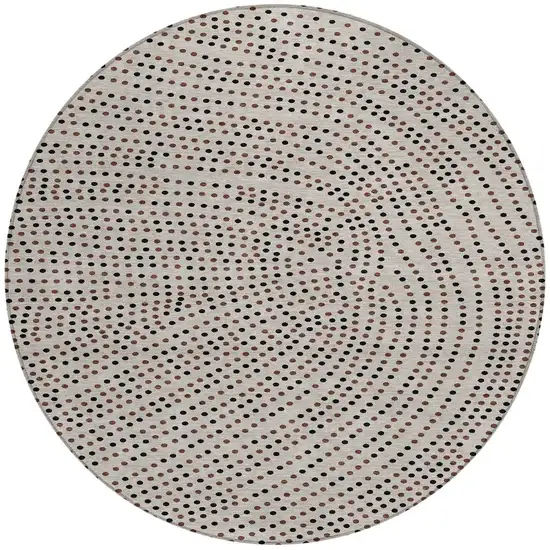 8' Taupe Black And Brown Round Polka Dot Washable Indoor Outdoor Area Rug Photo 6