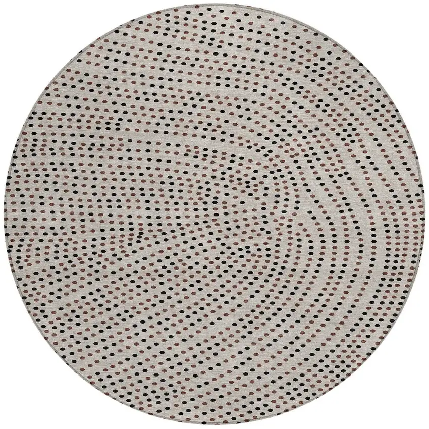 8' Taupe Black And Brown Round Polka Dot Washable Indoor Outdoor Area Rug Photo 6