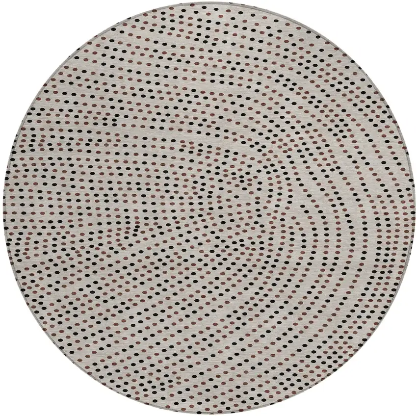 8' Taupe Black And Brown Round Polka Dot Washable Indoor Outdoor Area Rug Photo 2