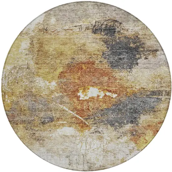 8' Taupe Black And Copper Round Abstract Washable Indoor Outdoor Area Rug Photo 2