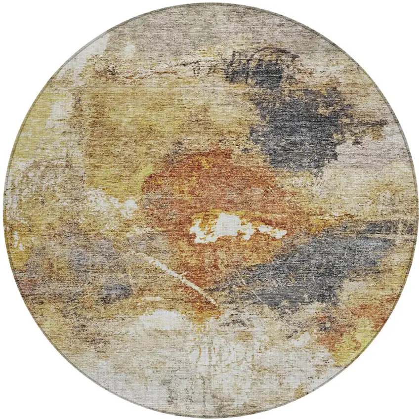 8' Taupe Black And Copper Round Abstract Washable Indoor Outdoor Area Rug Photo 2