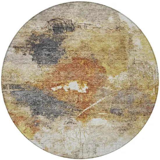 8' Taupe Black And Copper Round Abstract Washable Indoor Outdoor Area Rug Photo 4