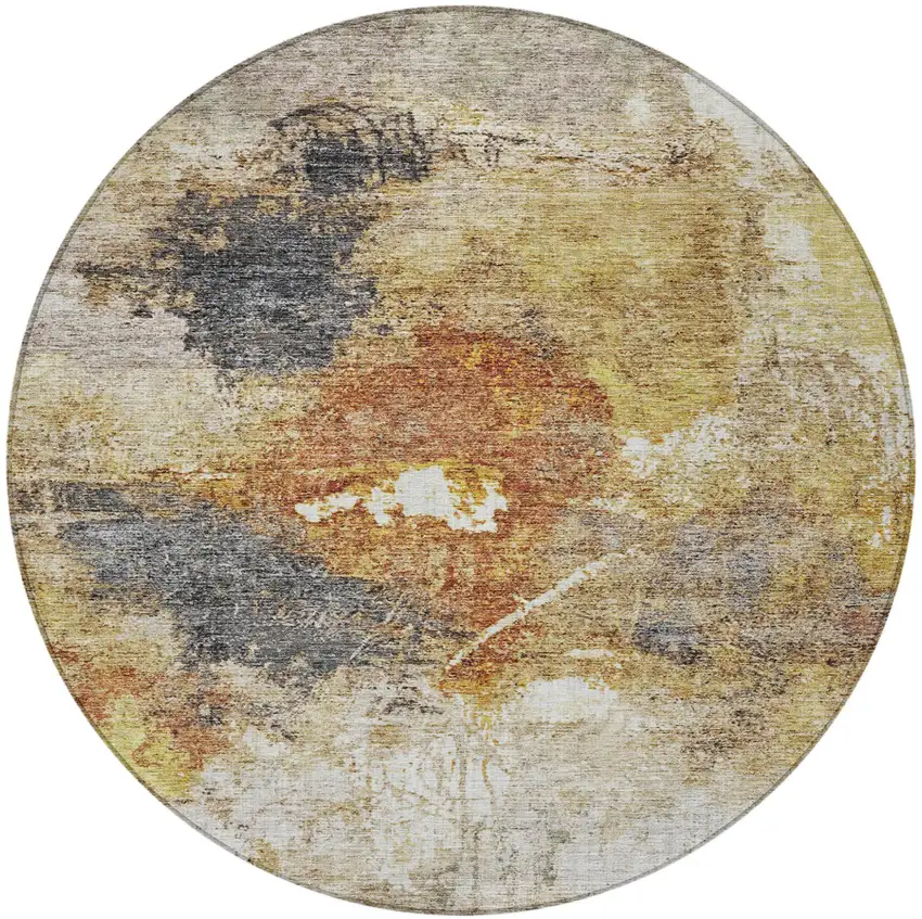 8' Taupe Black And Copper Round Abstract Washable Indoor Outdoor Area Rug Photo 4