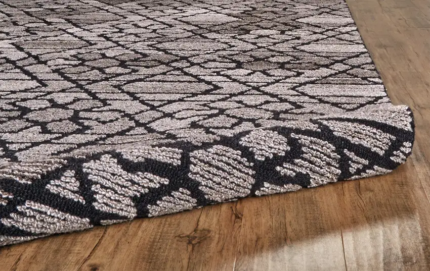 8' Taupe Black And Gray Round Wool Paisley Tufted Handmade Area Rug Photo 6