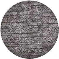 Photo of 8' Taupe Black And Gray Round Wool Paisley Tufted Handmade Area Rug