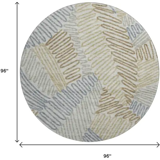 8' Taupe Blue And Beige Floral Washable Round Rug With UV Protection Photo 9