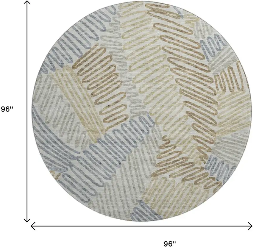 8' Taupe Blue And Beige Floral Washable Round Rug With UV Protection Photo 9