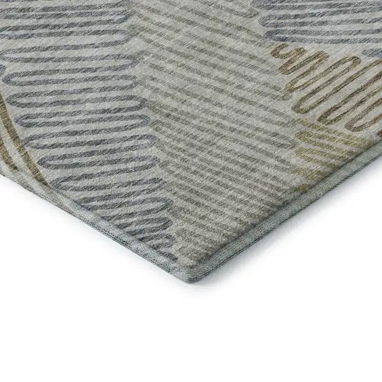 8' Taupe Blue And Beige Floral Washable Round Rug With UV Protection Photo 6