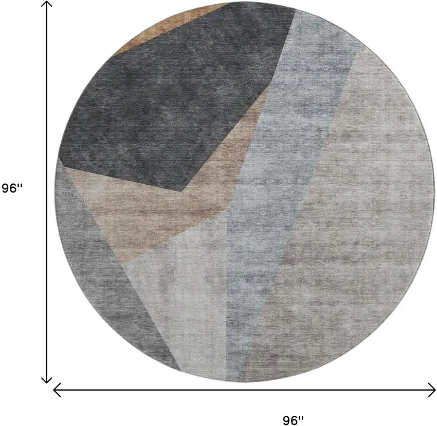 8' Taupe Blue And Beige Geometric Washable Round Rug With UV Protection Photo 4