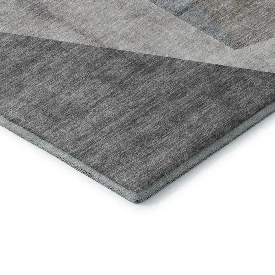 8' Taupe Blue And Beige Geometric Washable Round Rug With UV Protection Photo 7