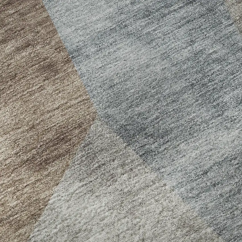 8' Taupe Blue And Beige Geometric Washable Round Rug With UV Protection Photo 9