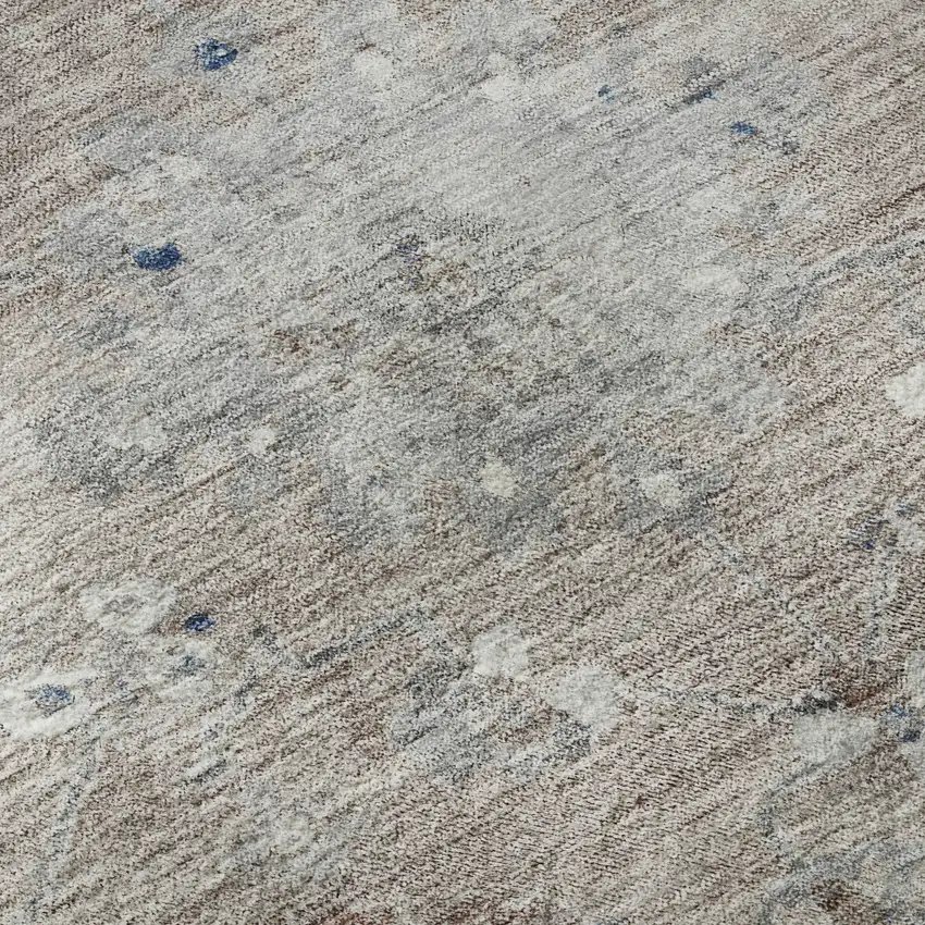 8' Taupe Blue And Beige Oriental Washable Area Rug With UV Protection Photo 9