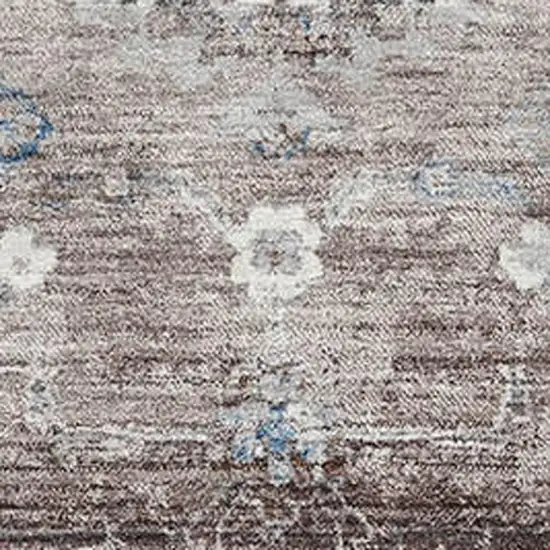 8' Taupe Blue And Beige Oriental Washable Area Rug With UV Protection Photo 2