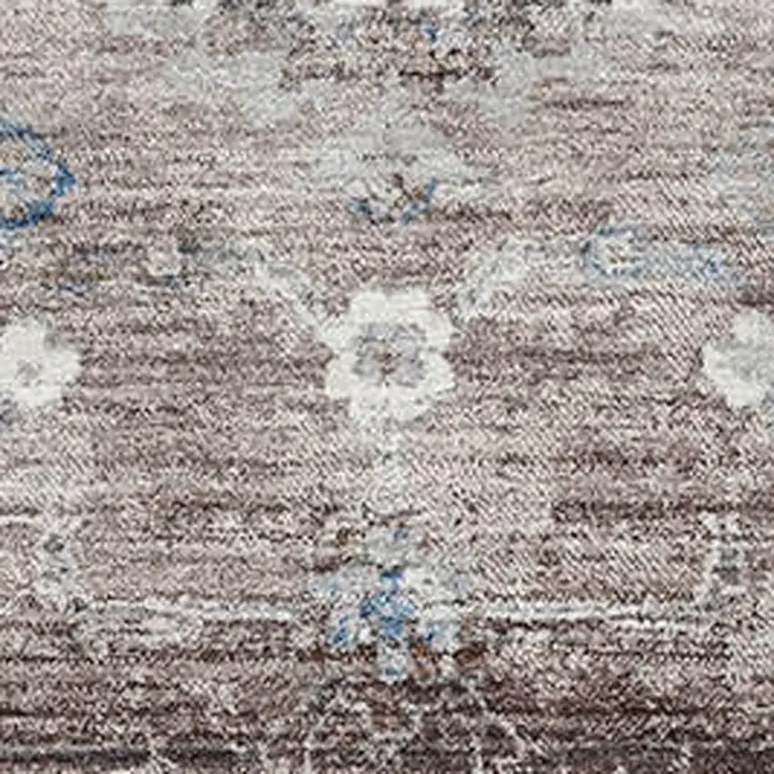 8' Taupe Blue And Beige Oriental Washable Area Rug With UV Protection Photo 2