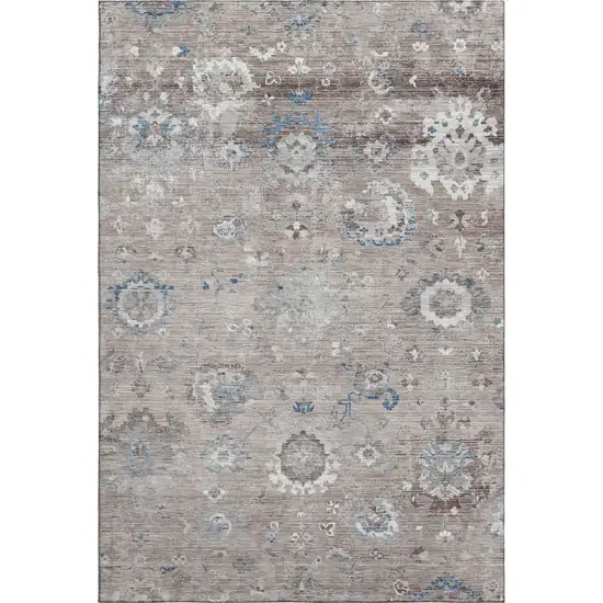 8' Taupe Blue And Beige Oriental Washable Area Rug With UV Protection Photo 1