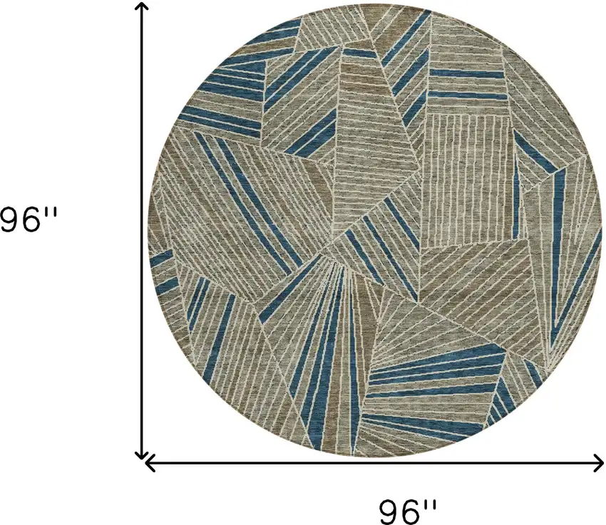 8' Taupe Blue And Beige Round Geometric Washable Indoor Outdoor Area Rug Photo 3