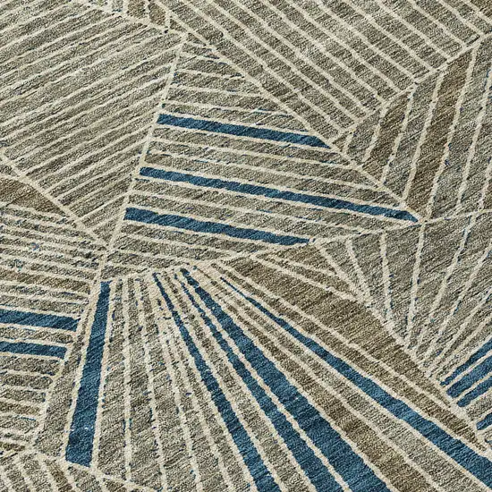 8' Taupe Blue And Beige Round Geometric Washable Indoor Outdoor Area Rug Photo 5