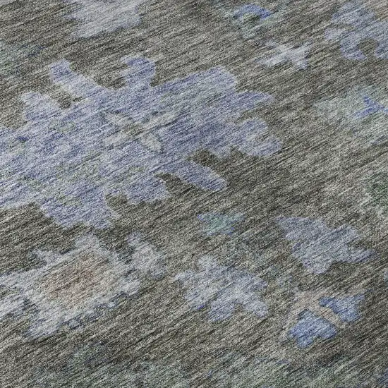 8' Taupe Blue And Brown Floral Washable Round Rug With UV Protection Photo 8