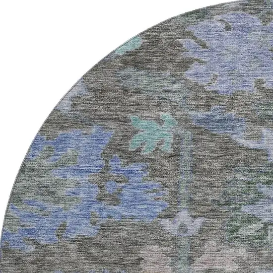 8' Taupe Blue And Brown Floral Washable Round Rug With UV Protection Photo 2