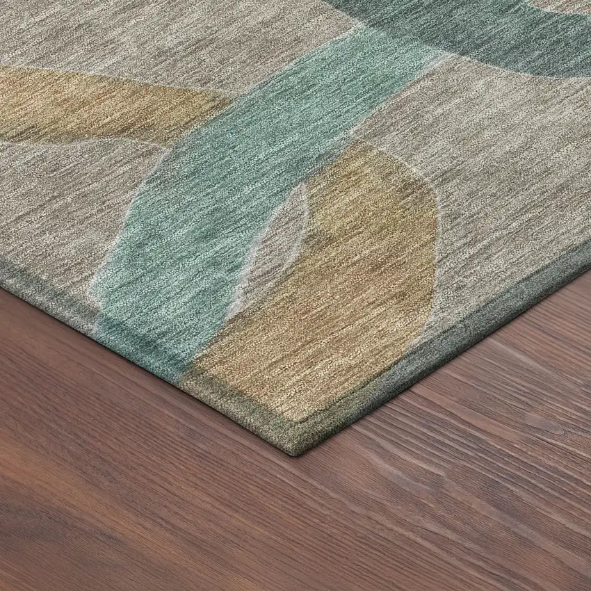 8' Taupe Blue And Copper Round Abstract Washable Indoor Outdoor Area Rug Photo 8