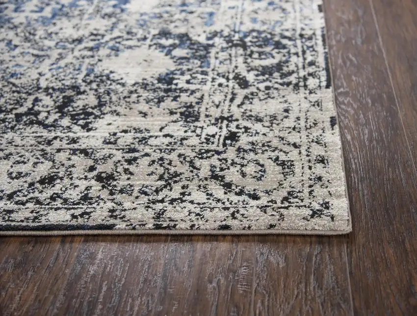 8' Taupe Blue And Dark Blue Oriental Area Rug Photo 3
