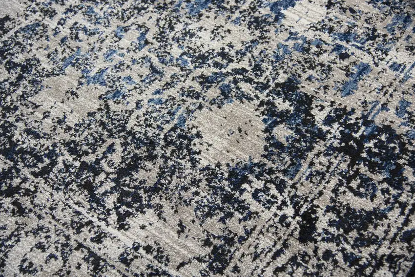 8' Taupe Blue And Dark Blue Oriental Area Rug Photo 4