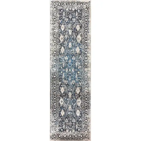 8' Taupe Blue And Dark Blue Oriental Area Rug Photo 2