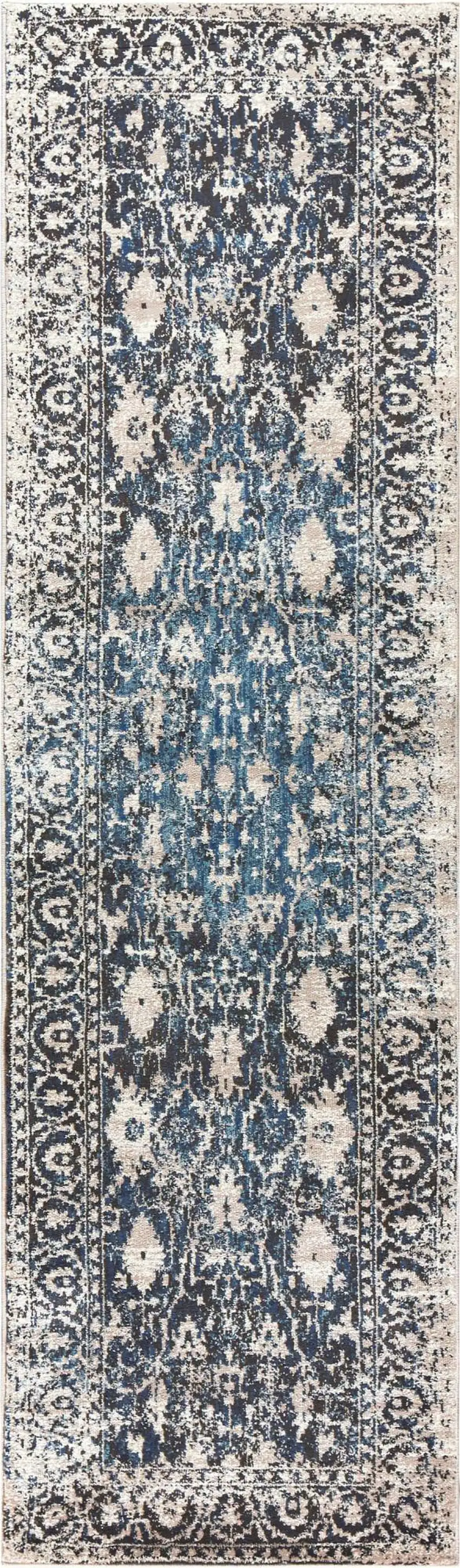 8' Taupe Blue And Dark Blue Oriental Area Rug Photo 2