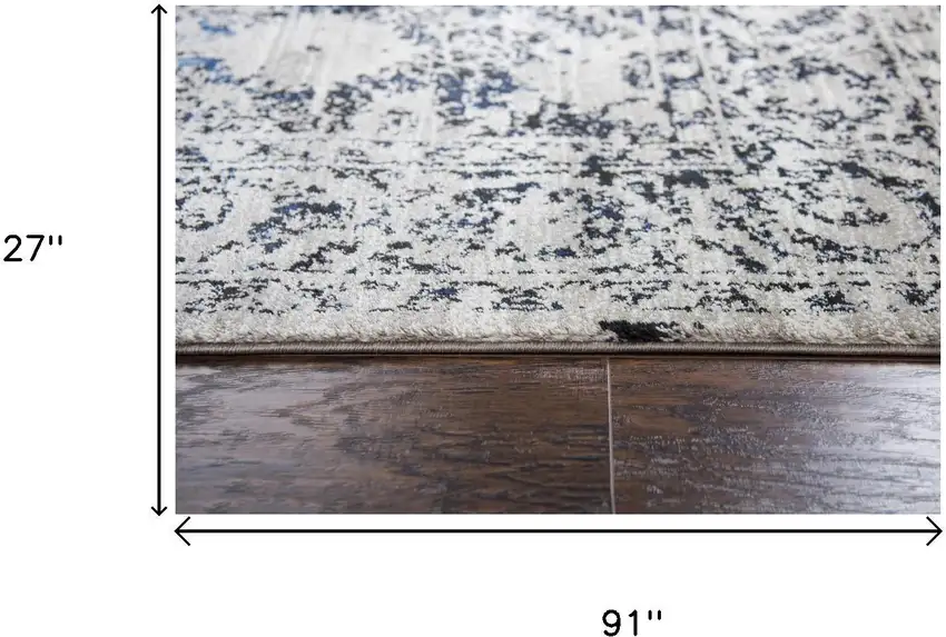 8' Taupe Blue And Dark Blue Oriental Area Rug Photo 6