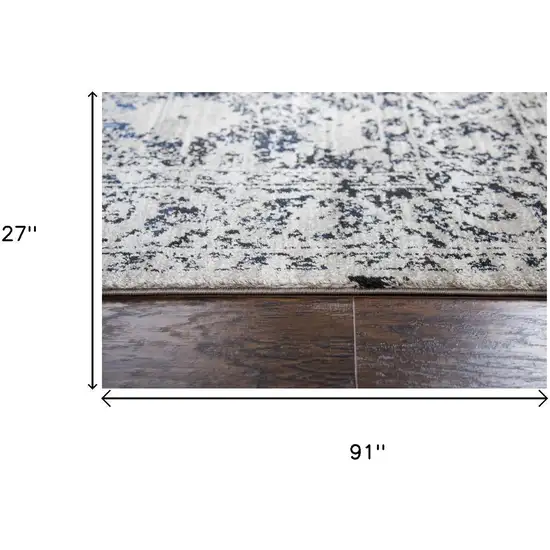 8' Taupe Blue And Dark Blue Oriental Area Rug Photo 6