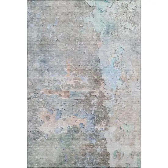 8' Taupe Blue And Gray Abstract Washable Area Rug With UV Protection Photo 1