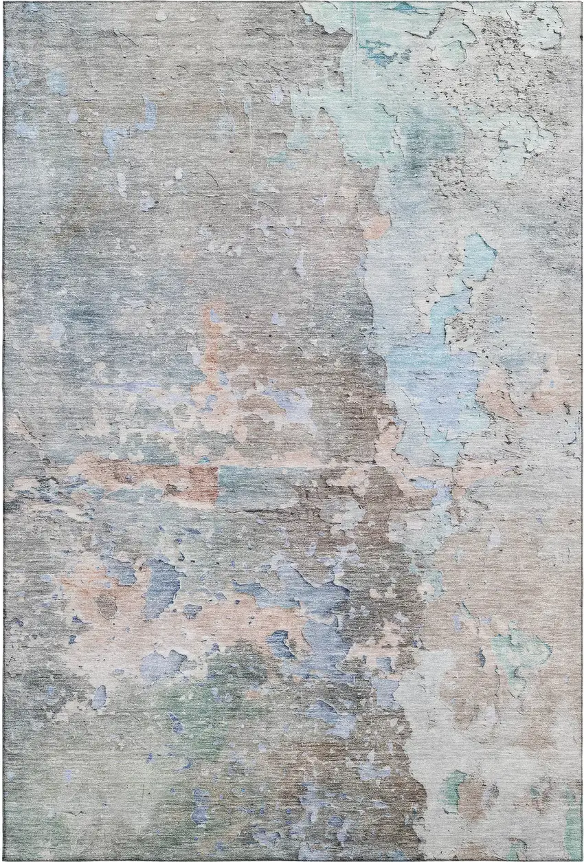 8' Taupe Blue And Gray Abstract Washable Area Rug With UV Protection Photo 1