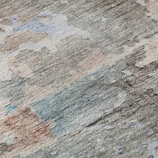 8' Taupe Blue And Gray Abstract Washable Area Rug With UV Protection Photo 9