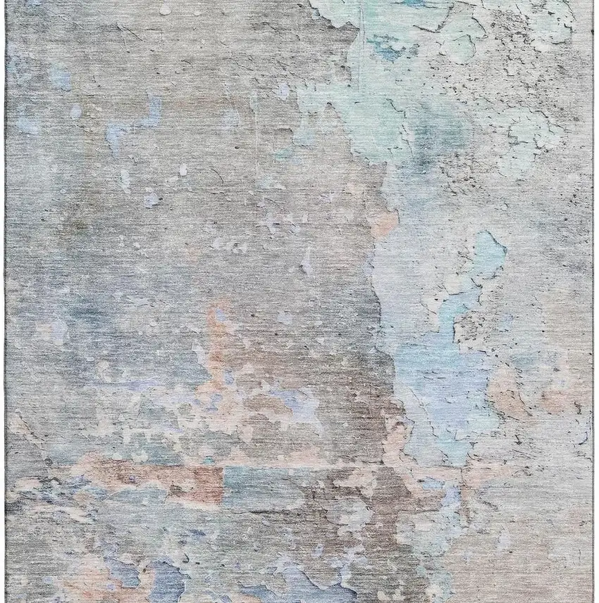 8' Taupe Blue And Gray Abstract Washable Area Rug With UV Protection Photo 3