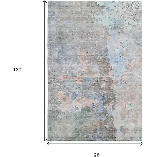 8' Taupe Blue And Gray Abstract Washable Area Rug With UV Protection Photo 6