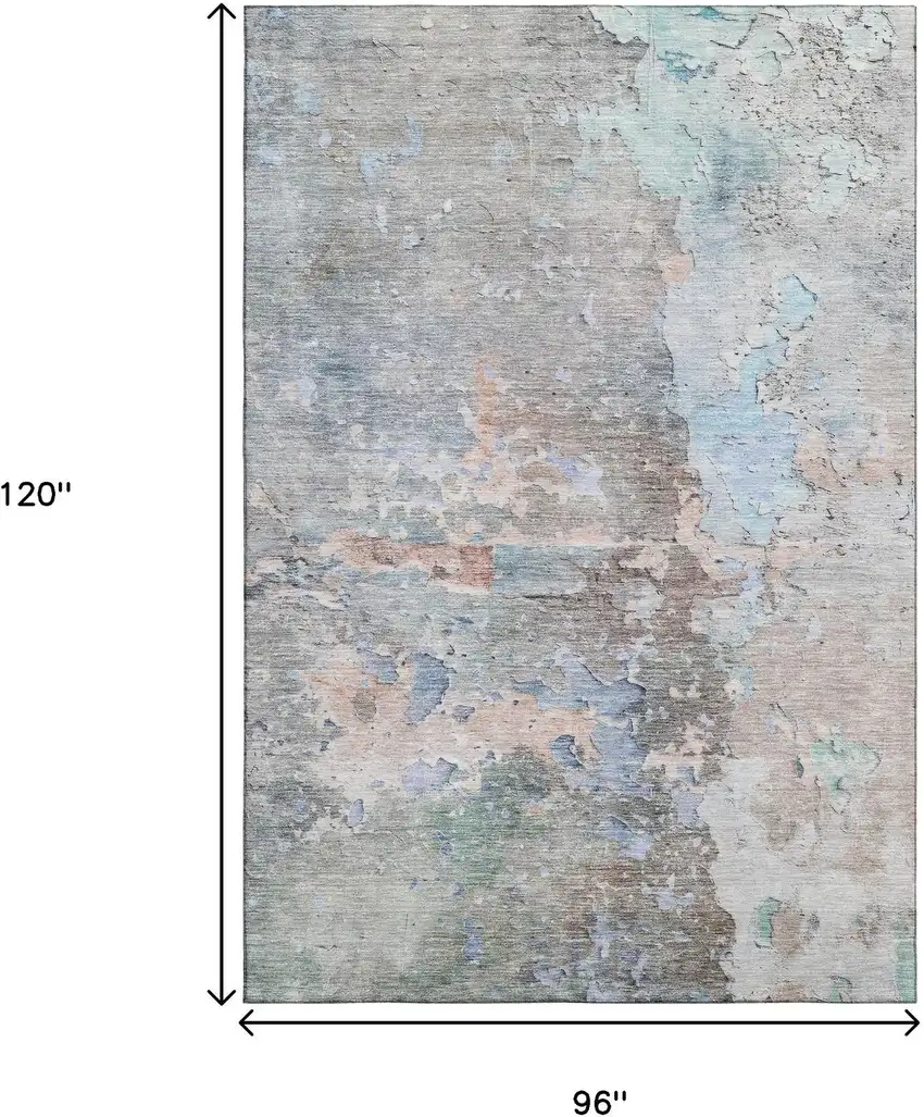 8' Taupe Blue And Gray Abstract Washable Area Rug With UV Protection Photo 6