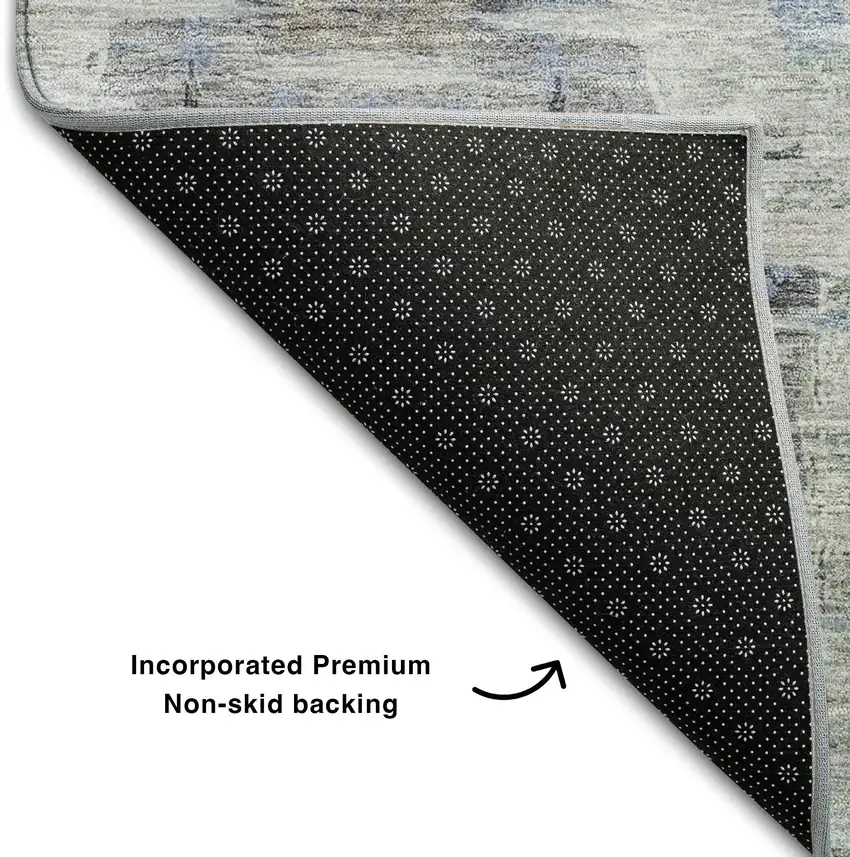 8' Taupe Blue And Gray Abstract Washable Round Rug With UV Protection Photo 5