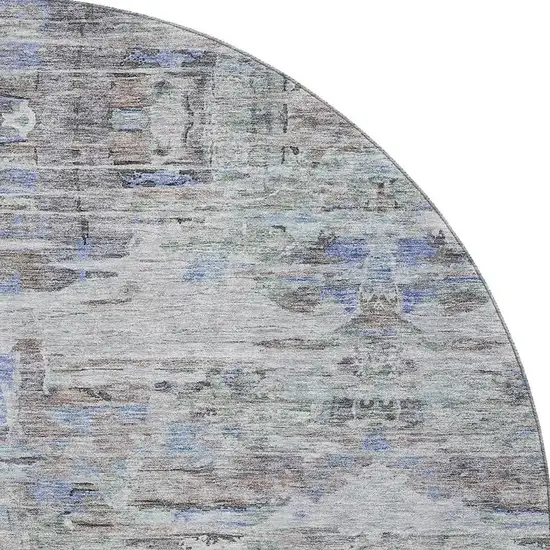 8' Taupe Blue And Gray Abstract Washable Round Rug With UV Protection Photo 2