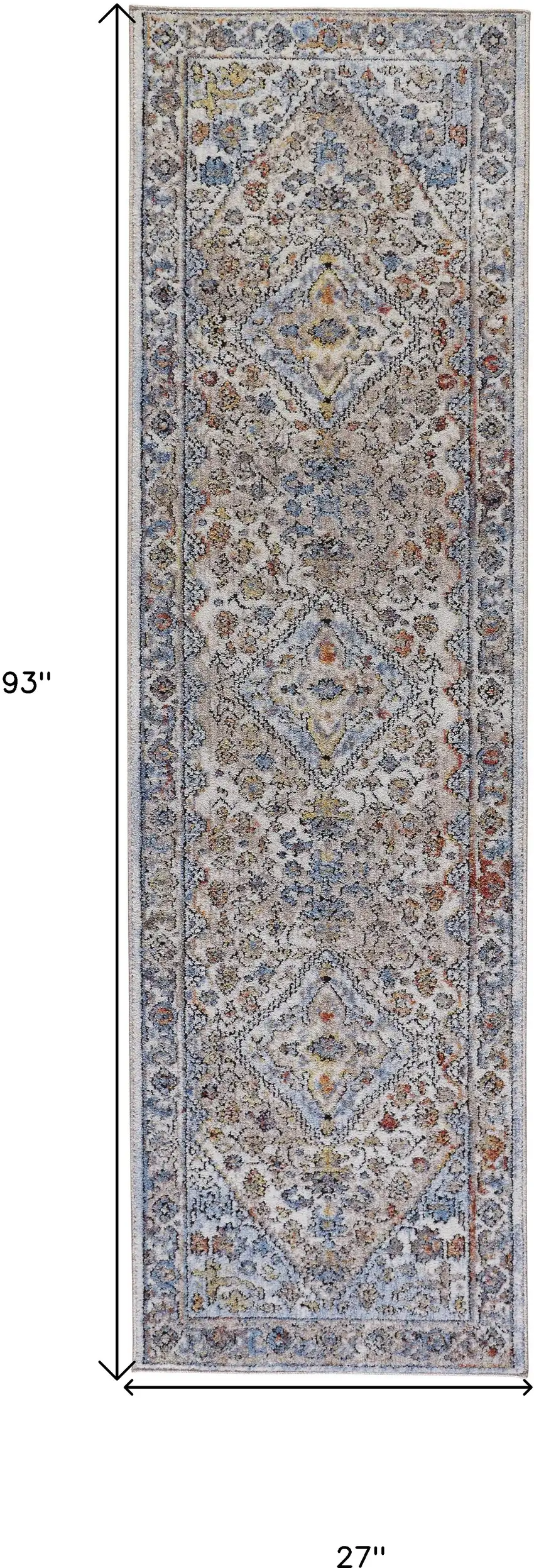 8' Taupe Blue And Gray Floral Stain Resistant Runner Rug Photo 8