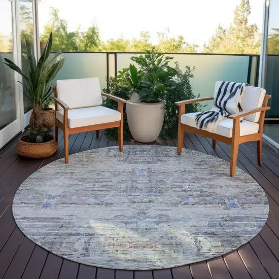 8' Taupe Blue And Green Round Abstract Washable Indoor Outdoor Area Rug Photo 8