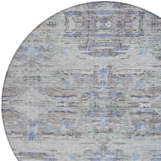 8' Taupe Blue And Green Round Abstract Washable Indoor Outdoor Area Rug Photo 6