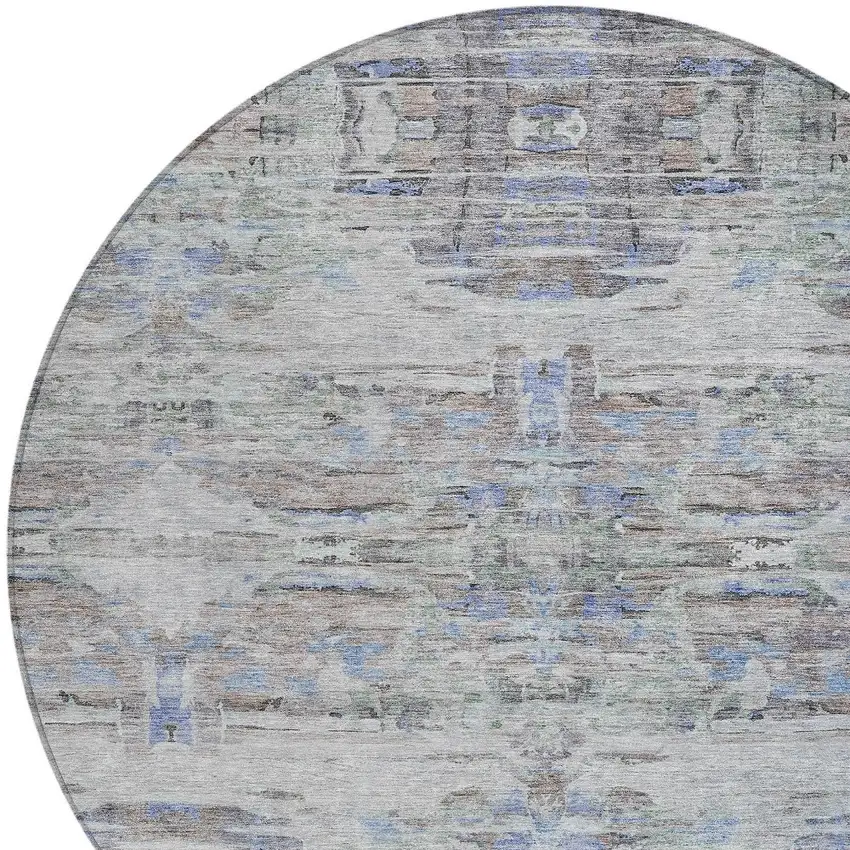 8' Taupe Blue And Green Round Abstract Washable Indoor Outdoor Area Rug Photo 6