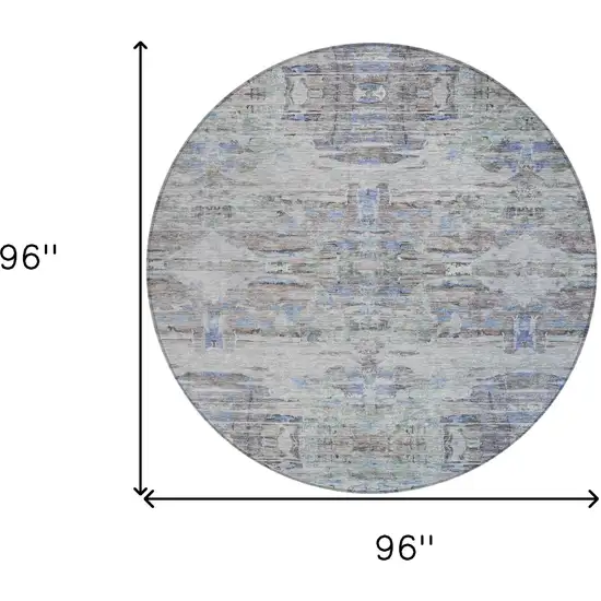 8' Taupe Blue And Green Round Abstract Washable Indoor Outdoor Area Rug Photo 8