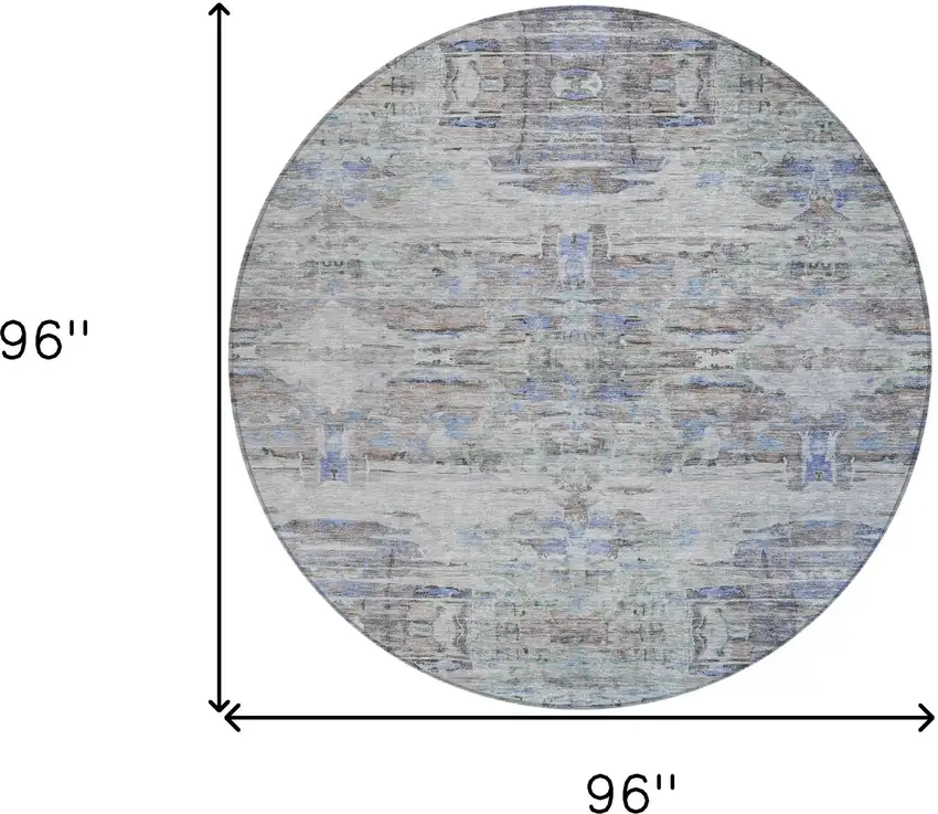 8' Taupe Blue And Green Round Abstract Washable Indoor Outdoor Area Rug Photo 8
