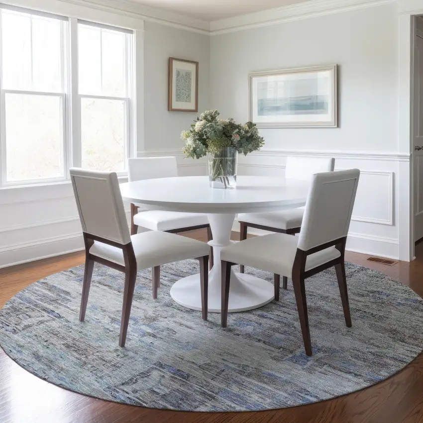 8' Taupe Blue And Green Round Abstract Washable Indoor Outdoor Area Rug Photo 9