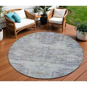 Photo of 8' Taupe Blue And Green Round Abstract Washable Indoor Outdoor Area Rug