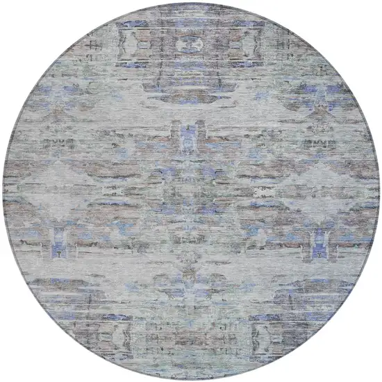 8' Taupe Blue And Green Round Abstract Washable Indoor Outdoor Area Rug Photo 2